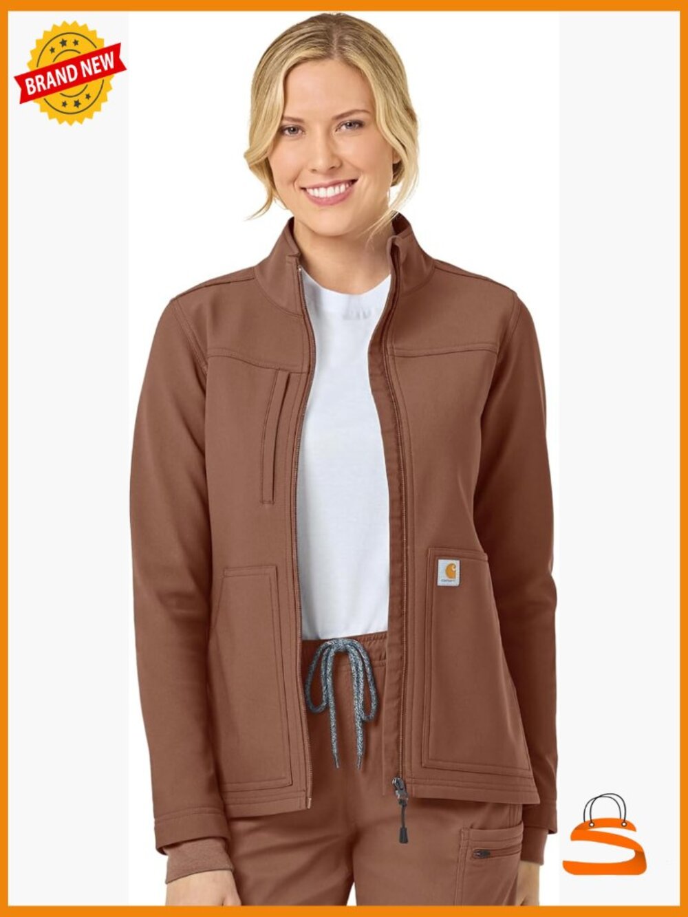 Modern Fit Bonded Fleece Scrub Jacket with Stretch - 3 Pockets